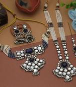 Royal blue color long and choker kundan necklace set for grand receptions