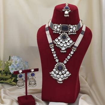 Royal blue color long and choker kundan necklace set for grand receptions 2
