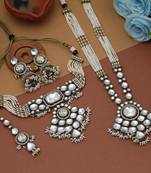 Classic ivory white color long and choker kundan necklace set for weddings