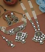 Refreshing pista green color long and choker kundan necklace set for functions