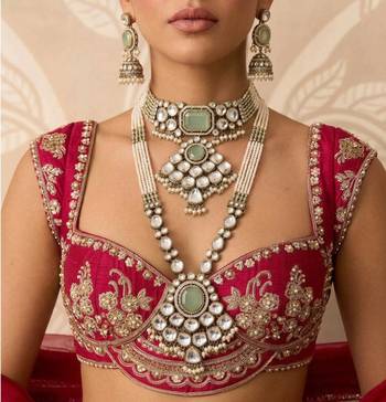 Refreshing pista green color long and choker kundan necklace set for functions 3