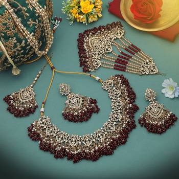 Rich velvet maroon color kundan necklace set designed for traditional indian outfits 2