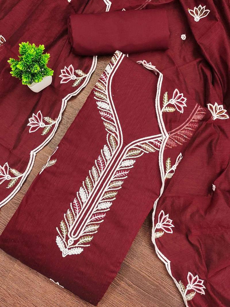 Women Cotton Blend Embellished Dress Material