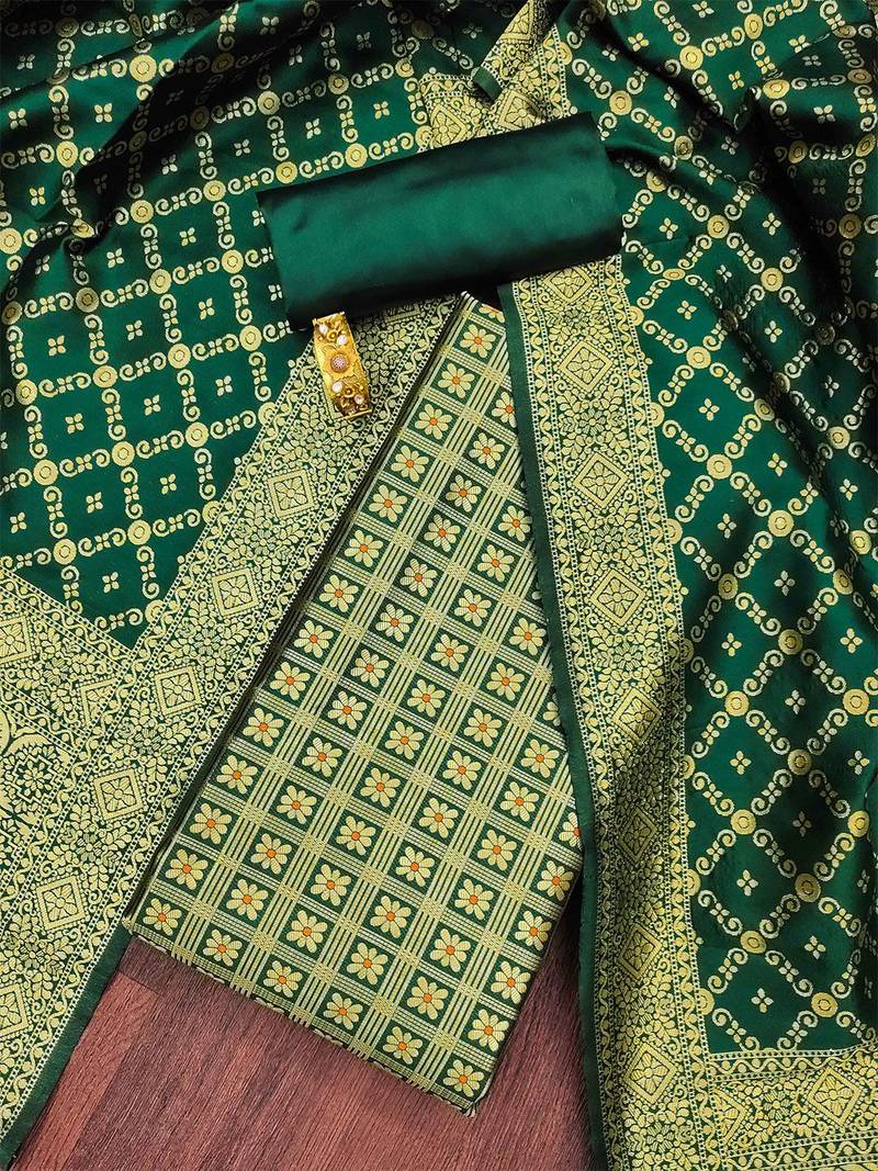 Ethnic Motifs Woven Design Zari Unstitched Dress Material