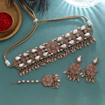 Opulent polish gold color turkish kundan necklace set for royal wedding ceremonies 1