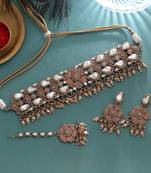 Opulent polish gold color turkish kundan necklace set for royal wedding ceremonies
