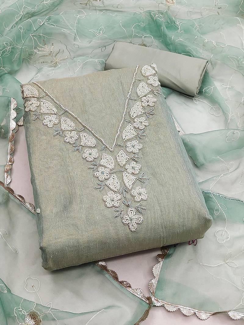 Floral Embellished Beads Deatiled Unstitched Dress Material