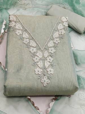 floral embellished beads deatiled unstitched dress material 2