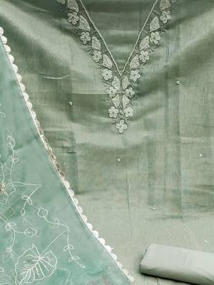 floral embellished beads deatiled unstitched dress material 4