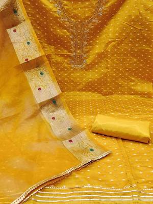 polka dots woven design unstitched dress material 2