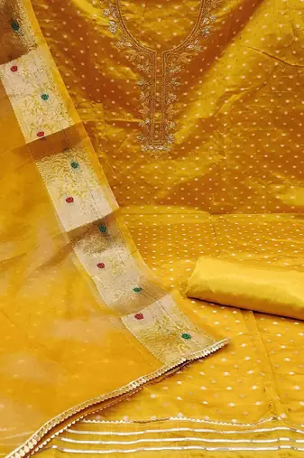 polka dots woven design unstitched dress material