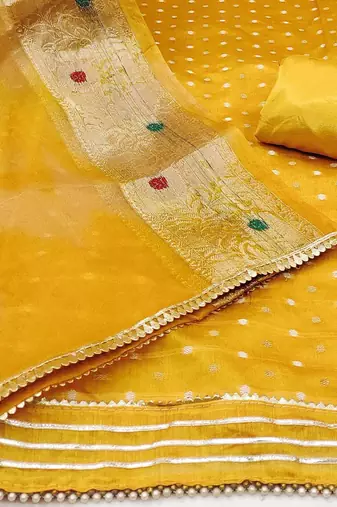 polka dots woven design unstitched dress material