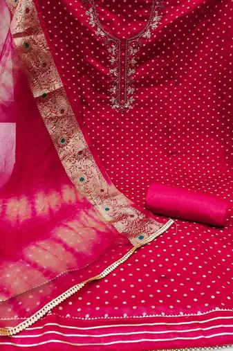 Polka Dots Woven Design Unstitched Dress Material