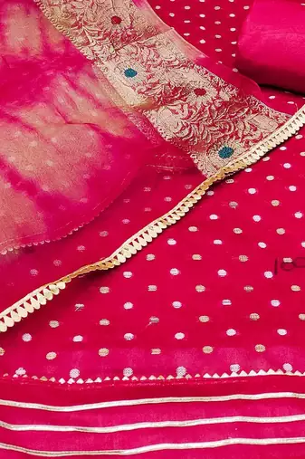Polka Dots Woven Design Unstitched Dress Material
