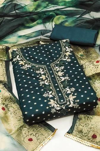polka dots woven design zari unstitched dress material
