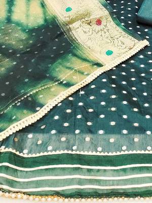 polka dots woven design zari unstitched dress material 3