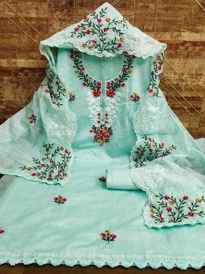 floral embroidered art silk unstitched dress material 1