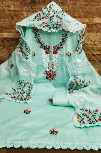 floral embroidered art silk unstitched dress material