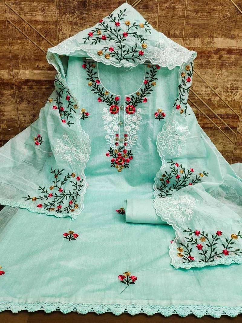 Floral Embroidered Art Silk Unstitched Dress Material