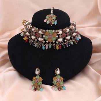 Vibrant festival multi color turkish kundan necklace set styled for sangeet parties 2