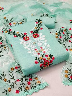 floral embroidered art silk unstitched dress material 2
