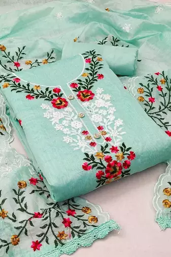 floral embroidered art silk unstitched dress material