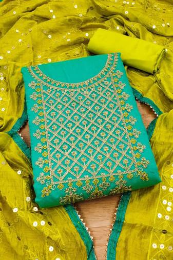 ethnic motifs embroidered unstitched dress material