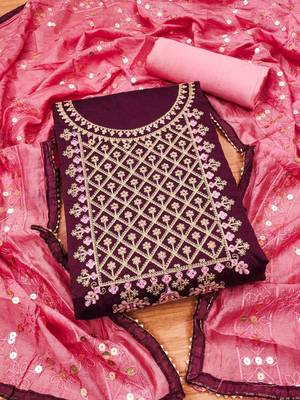 ethnic motifs embroidered unstitched dress material 1