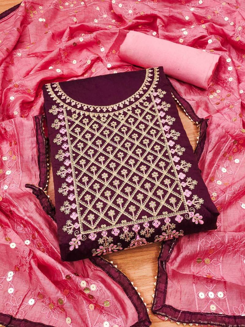 Ethnic Motifs Embroidered Unstitched Dress Material