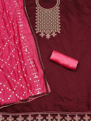 ethnic motifs embroidered chanderi silk unstitched dress material 3