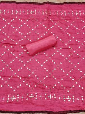 ethnic motifs embroidered chanderi silk unstitched dress material 4