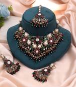 Classic maroon & green color turkish kundan necklace set created for festivities