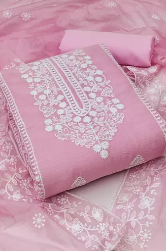 Embroidered Art Silk Unstitched Dress Material