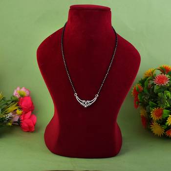 Sleek sterling silver color american diamond mangalsutra designed for modern outfits 1