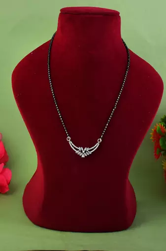 Sleek sterling silver color american diamond mangalsutra designed for modern outfits