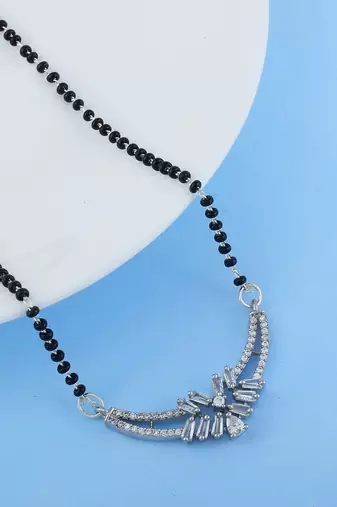 Sleek sterling silver color american diamond mangalsutra designed for modern outfits