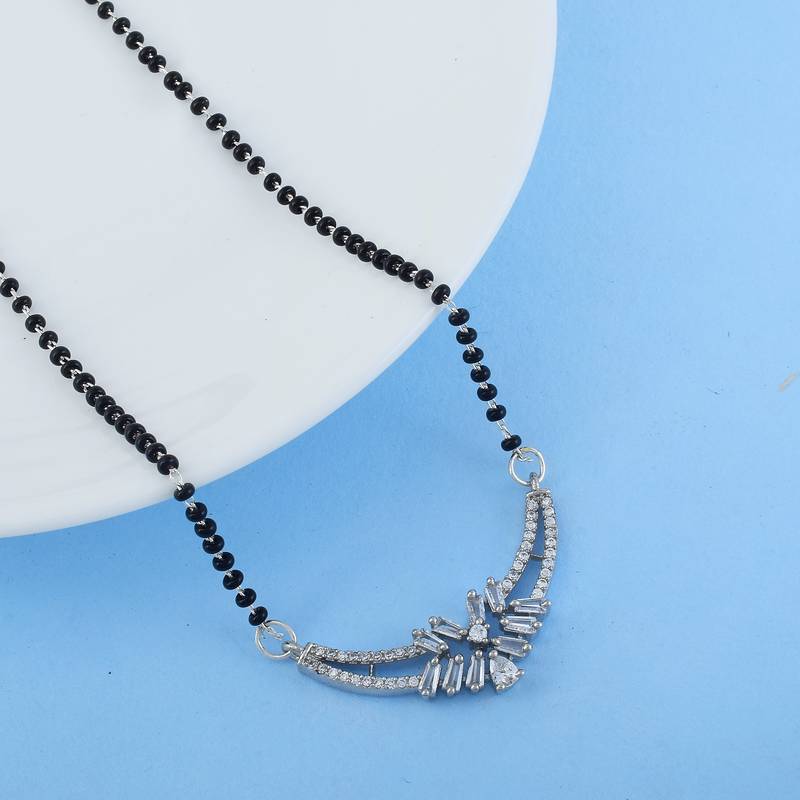 Sleek sterling silver color american diamond mangalsutra designed for modern outfits