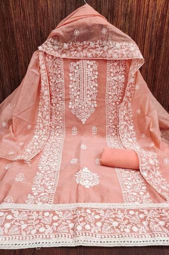 Embroidered Art Silk Unstitched Dress Material
