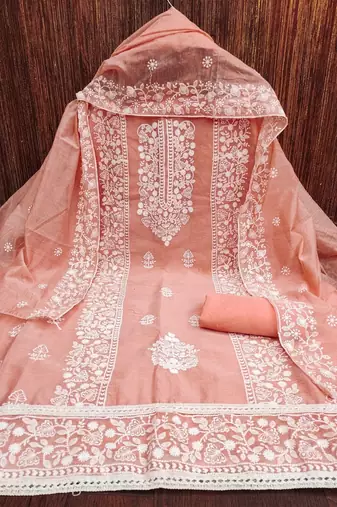 Embroidered Art Silk Unstitched Dress Material