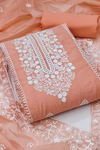 Embroidered Art Silk Unstitched Dress Material