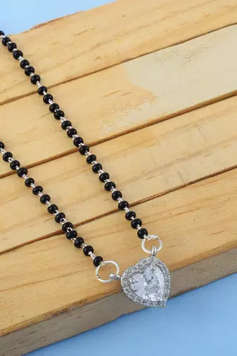 Pristine polish silver color american diamond mangalsutra for minimalist ethnic looks