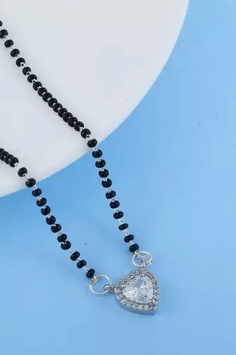 Pristine polish silver color american diamond mangalsutra for minimalist ethnic looks
