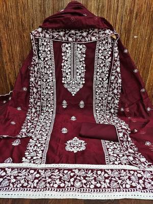 Embroidered Chanderi Silk Unstitched Dress Material 1