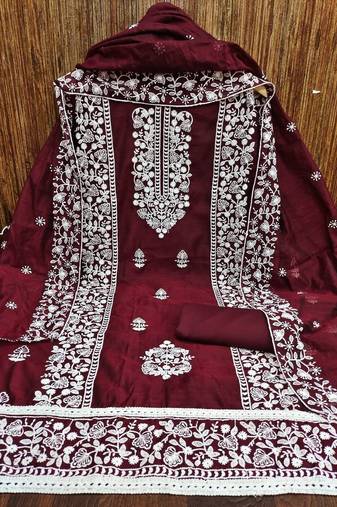 Embroidered Chanderi Silk Unstitched Dress Material