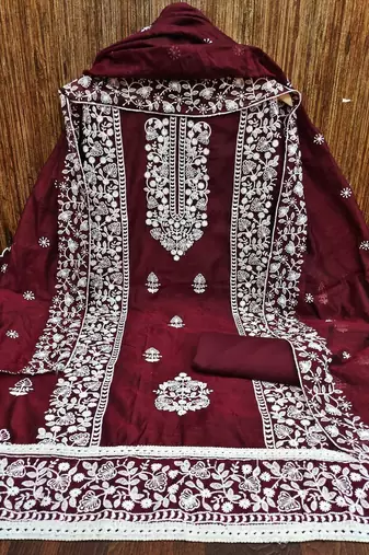 Embroidered Chanderi Silk Unstitched Dress Material