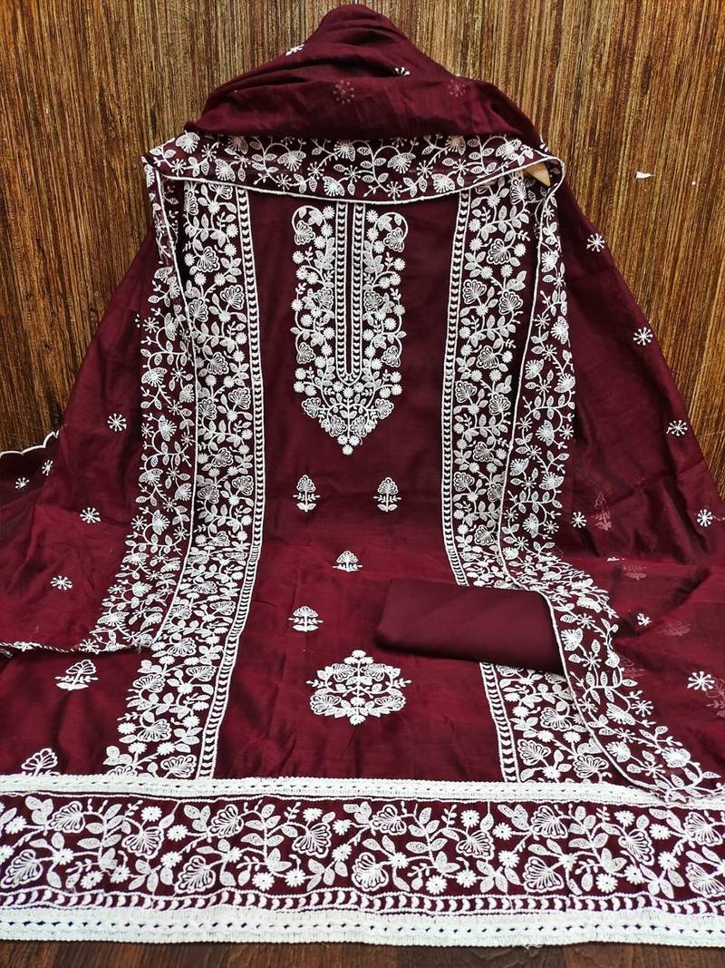 Embroidered Chanderi Silk Unstitched Dress Material