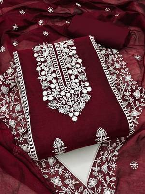Embroidered Chanderi Silk Unstitched Dress Material 2