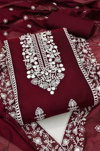 Embroidered Chanderi Silk Unstitched Dress Material