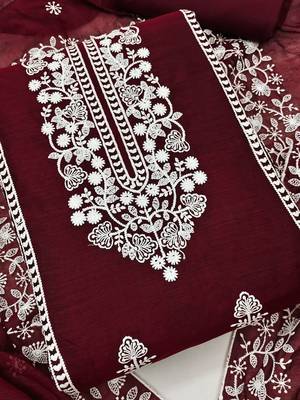 Embroidered Chanderi Silk Unstitched Dress Material 3