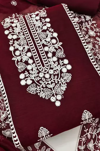 Embroidered Chanderi Silk Unstitched Dress Material